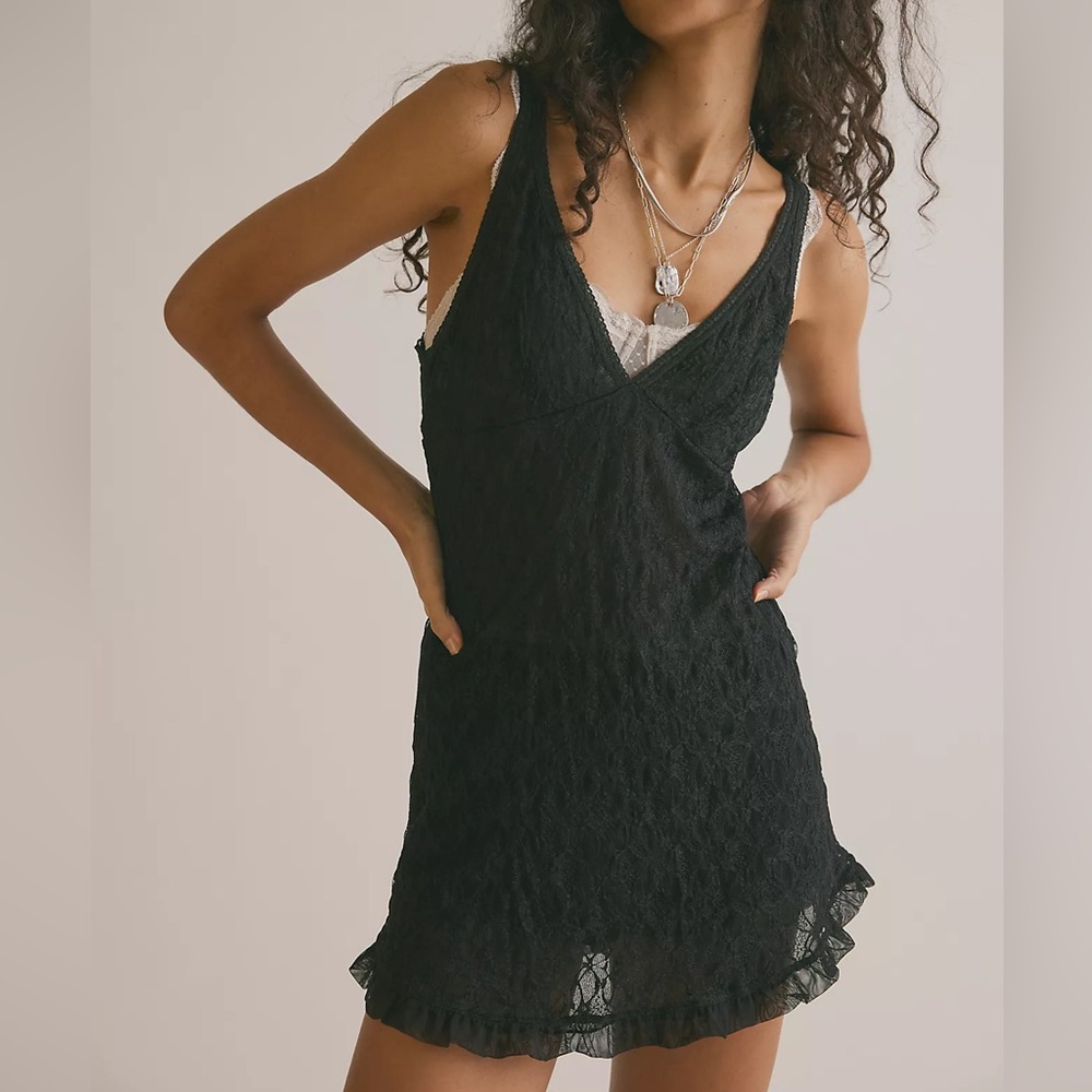 Free People Black Lace Mini Slip Dress